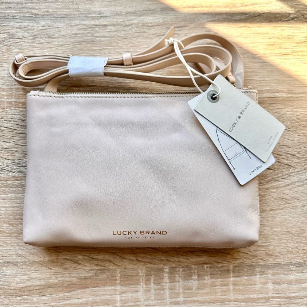 LUCKY BRAND 2-in-1 Convertible Leather and Canvas Crossbody - Macadamia NWT